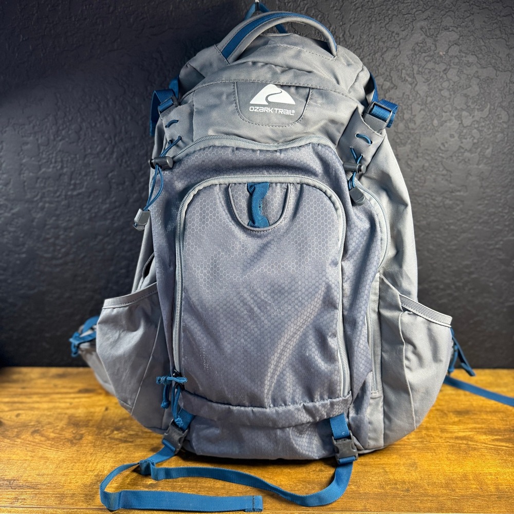 Ozark Trail Gray Blue 36L Hiking Backpack Padded‎ Waist Strap Outdoor Daypack